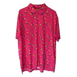 Birdie Bound Golf Polo Shirt Mens Size 2XL Pink Food Tacos Athletic Stretch